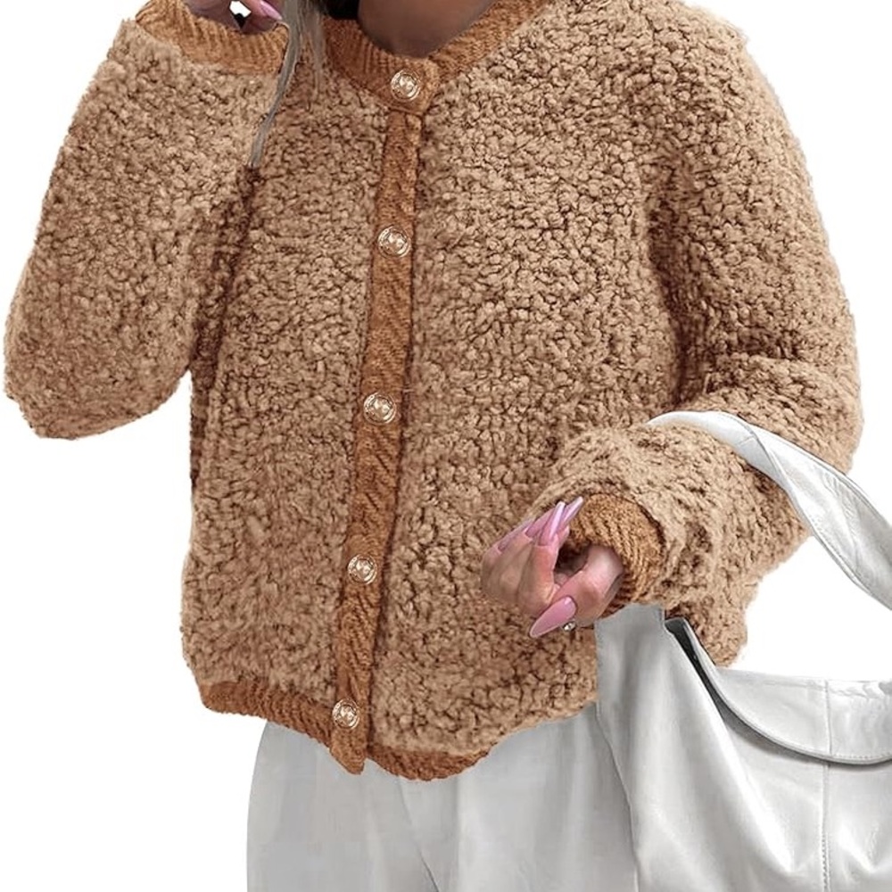 NWT (M) Cozy Tan Button-Up Cardigan